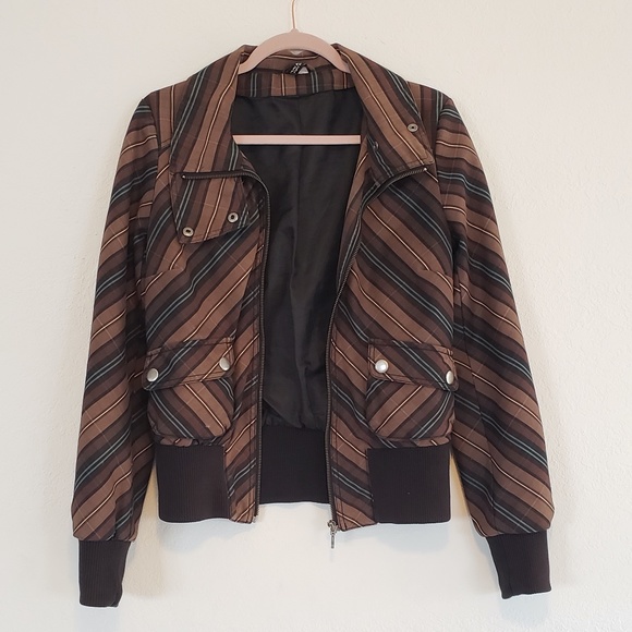 H&M Black Brown Teal Blue Unique Patterned Jacket - Picture 8 of 16